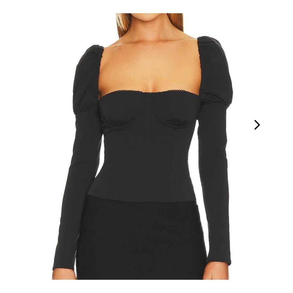 WeWoreWhat Black Long Sleeve Corset Sweetheart Ruffle Wired Puff Shoulder Top